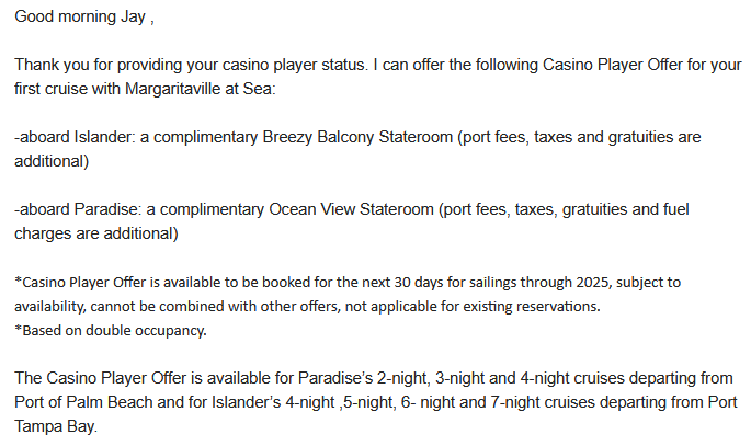margaritaville at sea casino offer letter