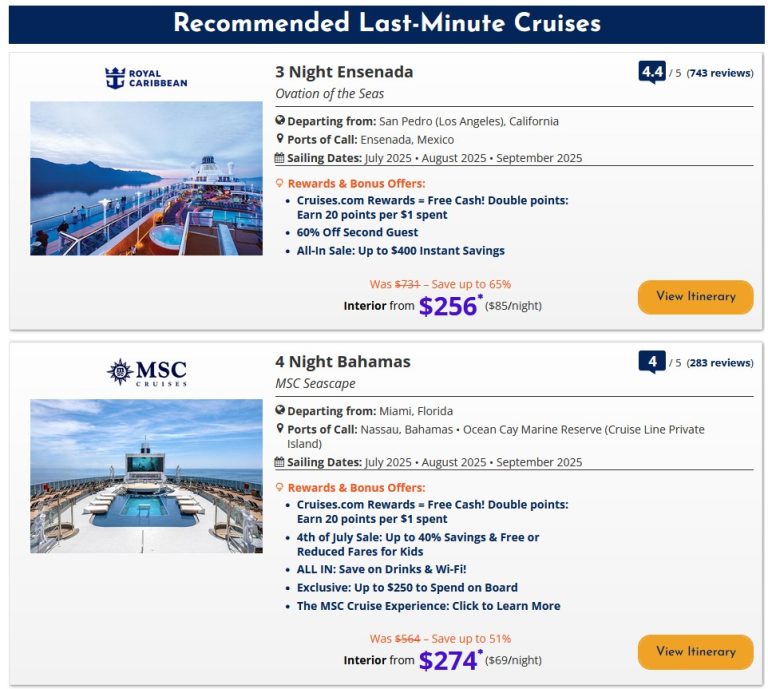 last minute cruise deals