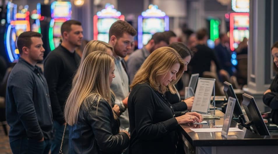 people waiting at cruise ship casino loyalty desk